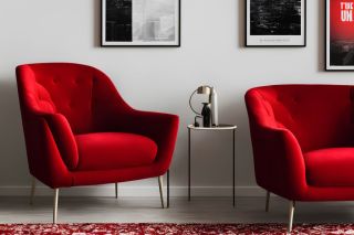 red armchair in a neutral farmhouse room